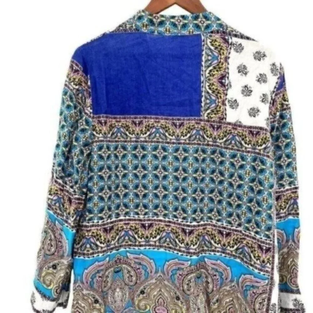 Chico’s Patchwork Linen Kimono Duster Jacket